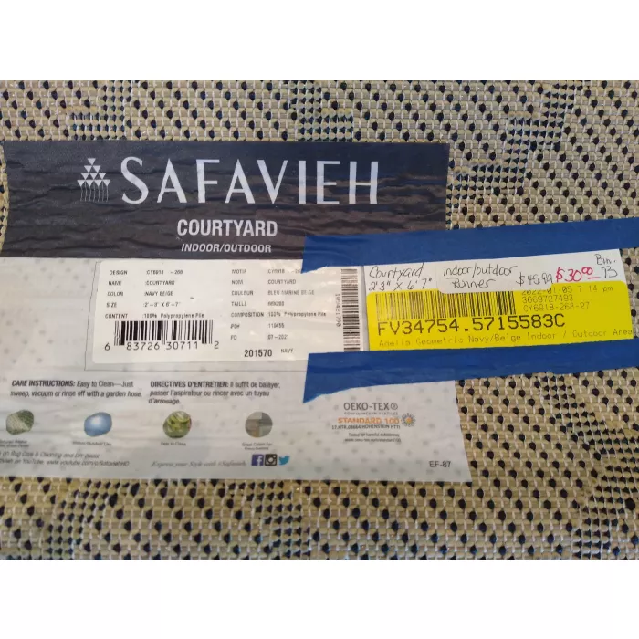 Safavieh Courtyard Geometric Indoor / Outdoor Area Rug - Navy / Beige - Runner 2ft 3in x 6ft 7in