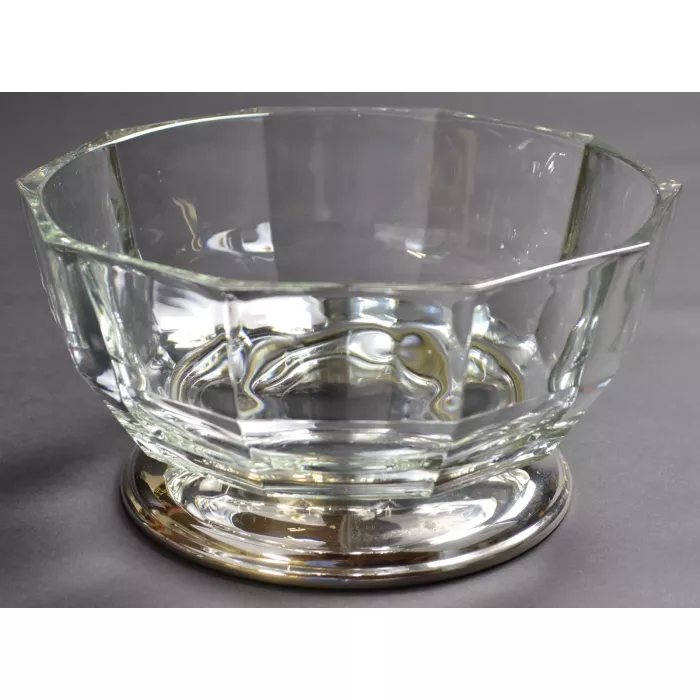 Clear Glass Panel Pattern Bowl With Silver Plated Base - Marked Italy 54