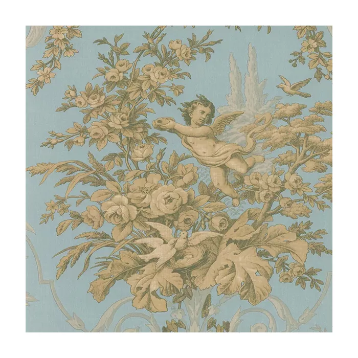 Fabric Toile Wallpaper Metallic Gold, Aqua Norwall Wallcovering CH28309
