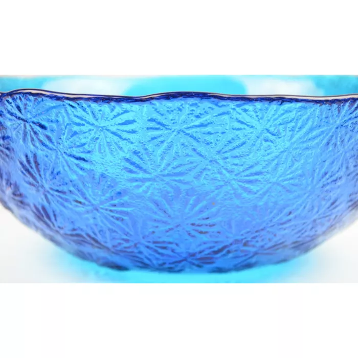 Blue Glass Decorative Bowl - Snowflake Pattern - 9.75" Wide