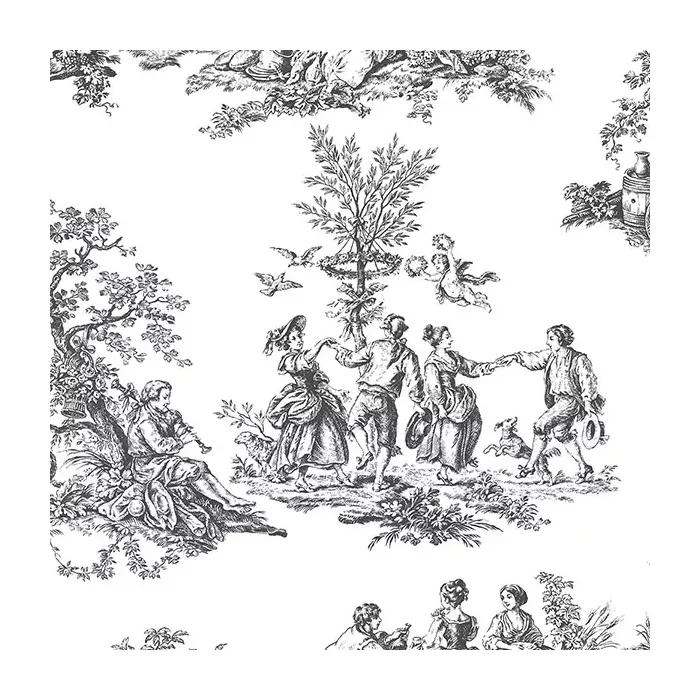 Romantic Toile Wallpaper Black, White Norwall Wallcovering CH22508