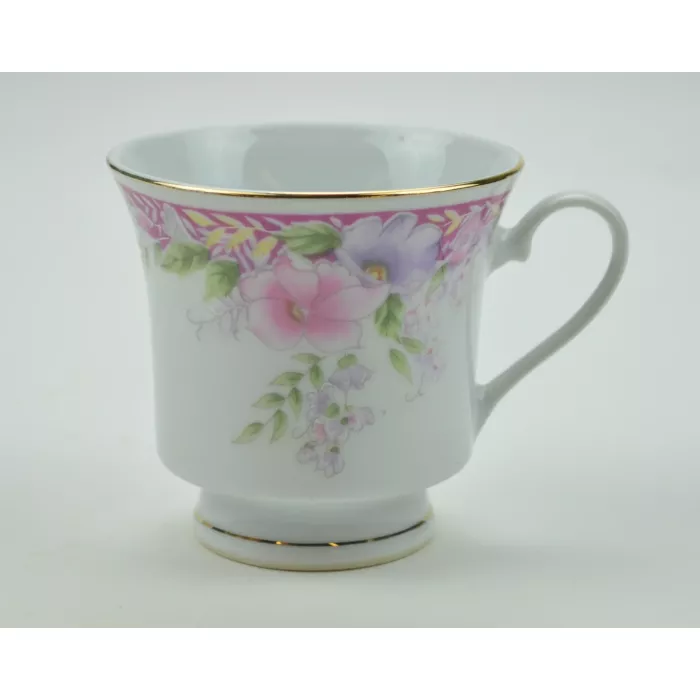 Collectible China Tea Cup And Saucer - Pink & Purple Floral Pattern With Gold Rim