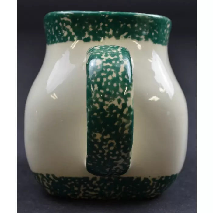 Green Spongeware With Red Apple Pottery Creamer - 3.75" Tall
