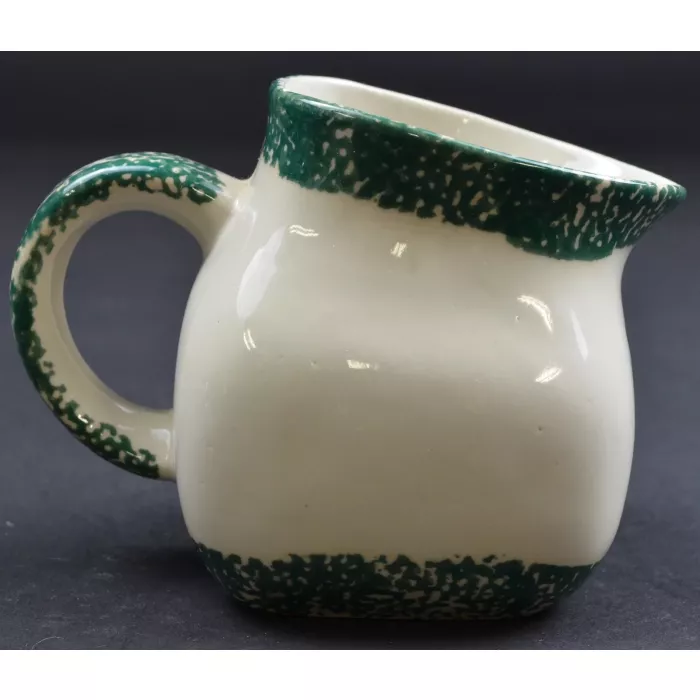 Green Spongeware With Red Apple Pottery Creamer - 3.75" Tall