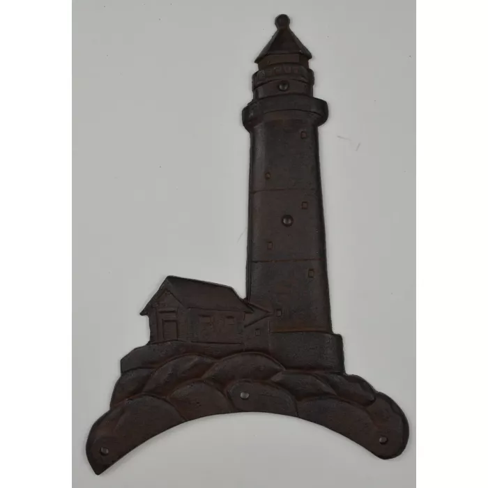 Cast Iron Hose Holder Featuring Lighthouse, Mermaid & Dolphin - 14" Tall
