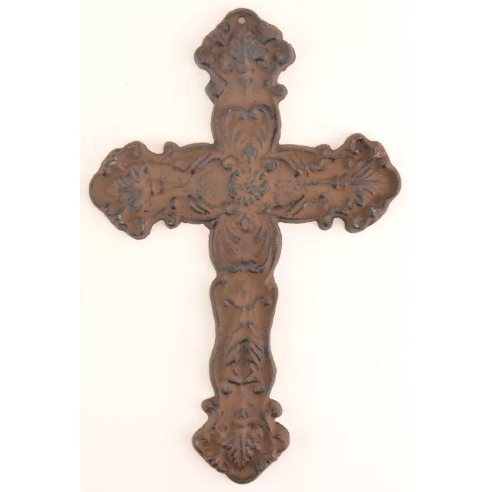 Cast Iron Cross Wall Hanging - Antiqued Rust Color - 10" Tall