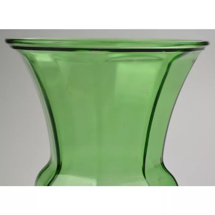 Large Green Glass Flower Vase - Panel Design - 9.75" Tall