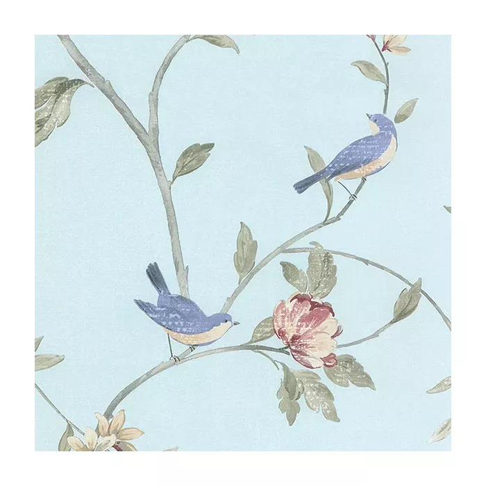 Floral Bird Sidewall Wallpaper Turquoise, Pink, Green, Beige Norwall Wallcovering HM26329
