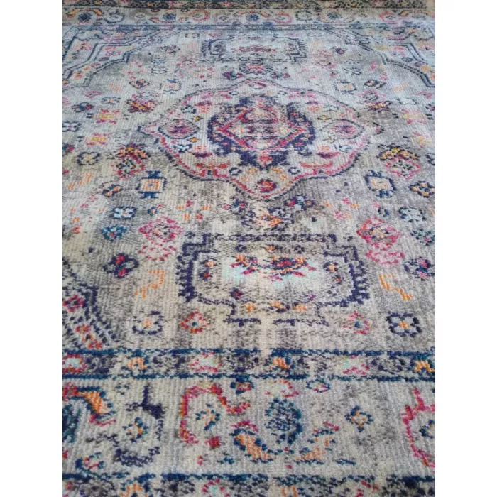 Kaidence Oriental Gray/Blue/Orange Area Rug - Square 5ft