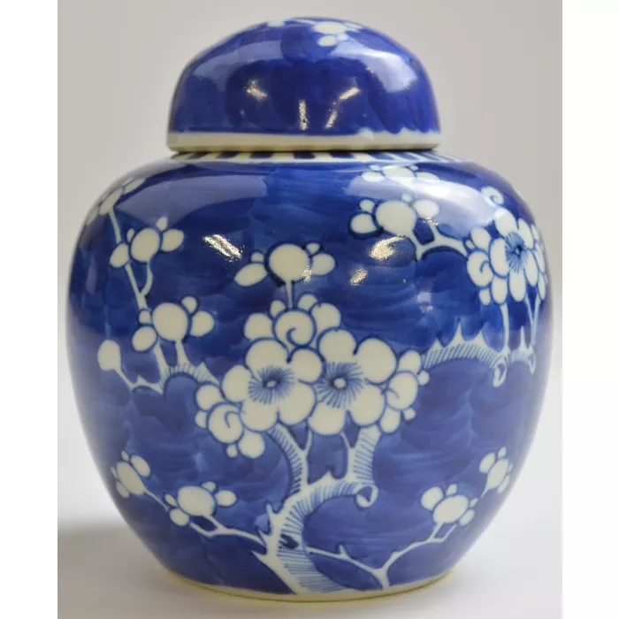 Vintage Prunus Blossom Ginger Jar - Kangxi Style And Mark - 6" Tall