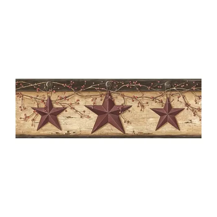 Ennis Wheat Rustic Barn Star Wallpaper Border Chesapeake PUR44603B
