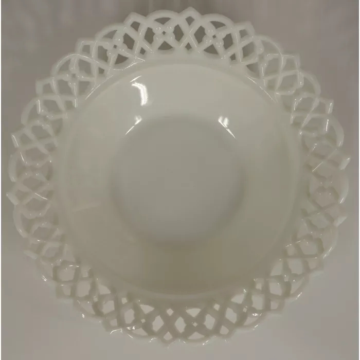 Vintage Milk Glass Lace Edge Bowl - Diamond & Circle Pattern