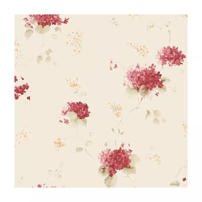 Hortensia Trail Wallpaper Red, Green, Cream Norwall Wallcovering CO25908
