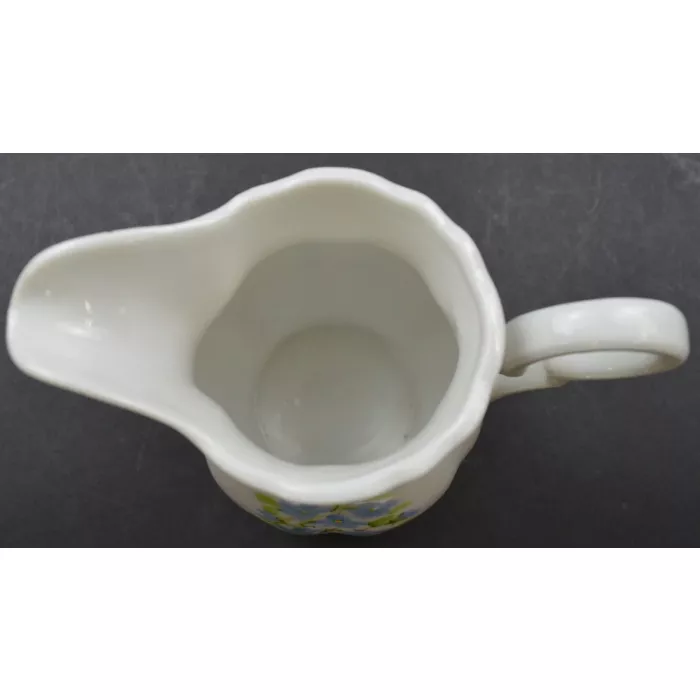 Porcelain Creamer Pitcher - Hand Painted Blue Floral Pattern - Signed Lindy