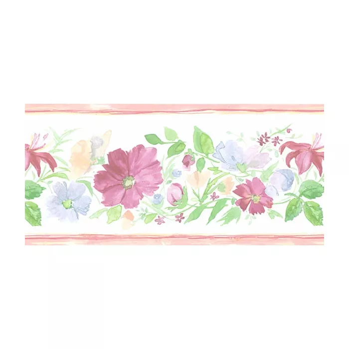 Fluted Floral Wallpaper Border Orange, Pink, Blue, Green Norwall Wallcovering PR79659
