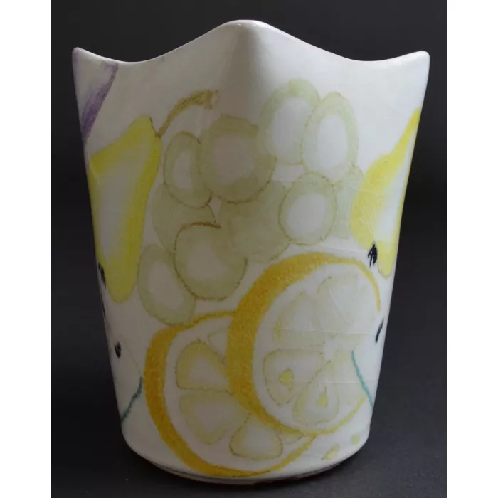 Hand Painted Fruit Pattern Pitcher And 4 Tumblers From Italy - No. 453