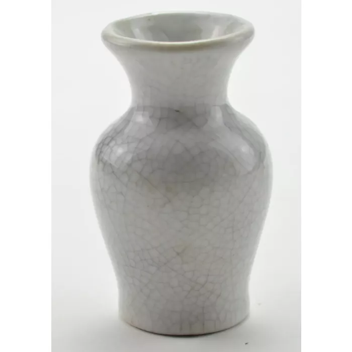 Mini Vase - White Crackle Pattern With Floral Design - 3" Tall