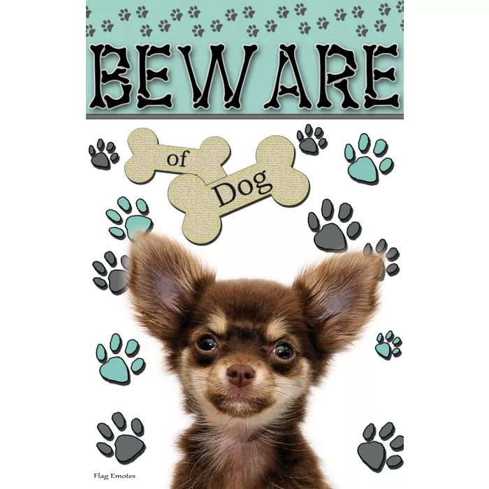 Flag Emotes - Double Sided Garden Flag - Beware Of Dog - Dark Brown Chihuahua