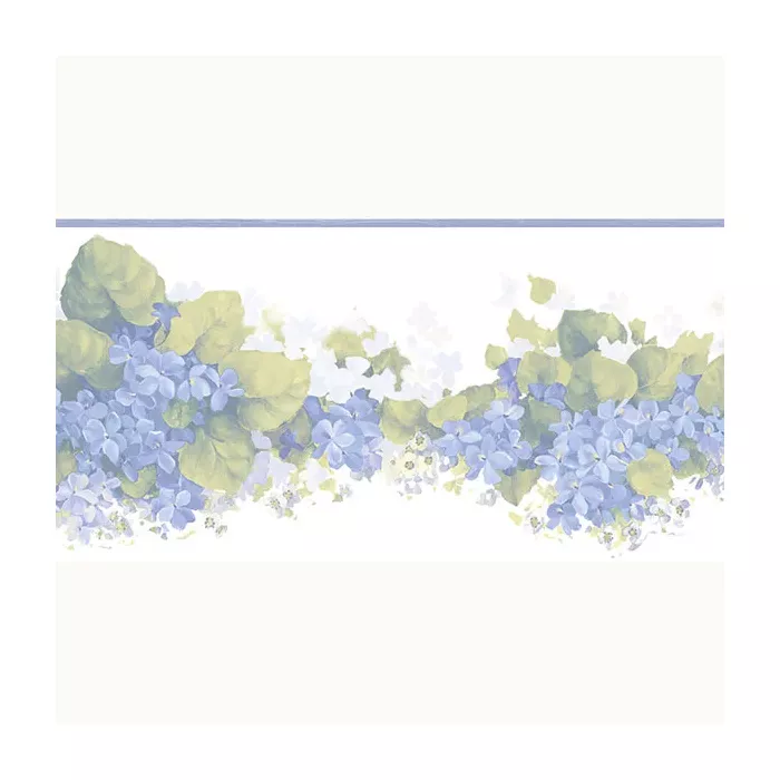 Hortensia Wallpaper Border Blue, Green, Light Blue Norwall Wallcovering CO77196DC