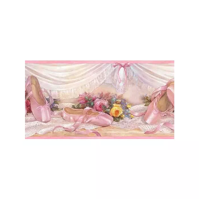 Satin Pink Ballet Slippers Wallpaper Border  2 ROLLS LEFT