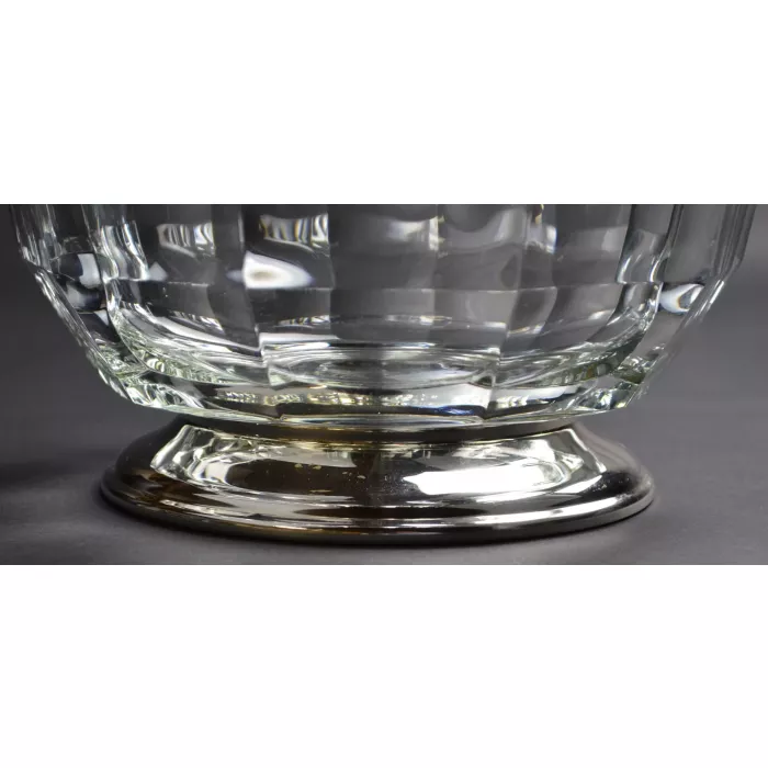 Clear Glass Panel Pattern Bowl With Silver Plated Base - Marked Italy 54