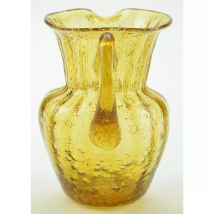 Vintage Amber Crackle Glass Pitcher - 3.5" Tall