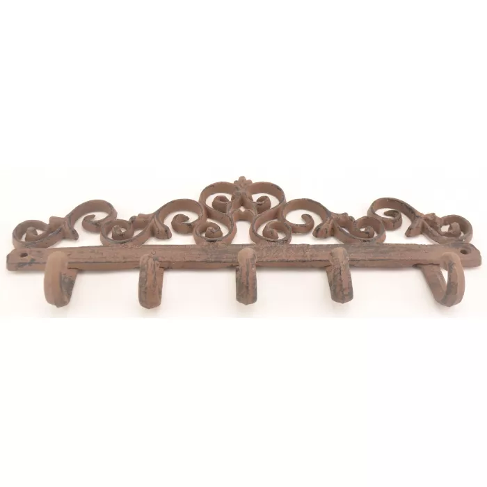 Cast Iron Wall Hook Rack - Ornate Floral - 5 Hooks