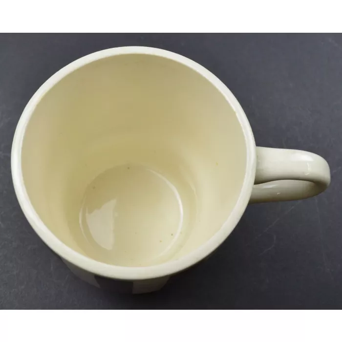 White With Brown Striped Pottery Coffee Mug - Marked USA - 3.5" Tall