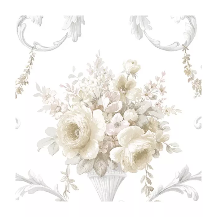 In-register Ornamental Floral Wallpaper Beige, Light Grey, Pink Norwall Wallcovering IM36420