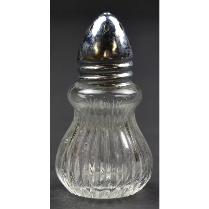 Clear Glass Ribbed Pattern Salt & Pepper Shakers With Silver Lids - 2.5" Tall