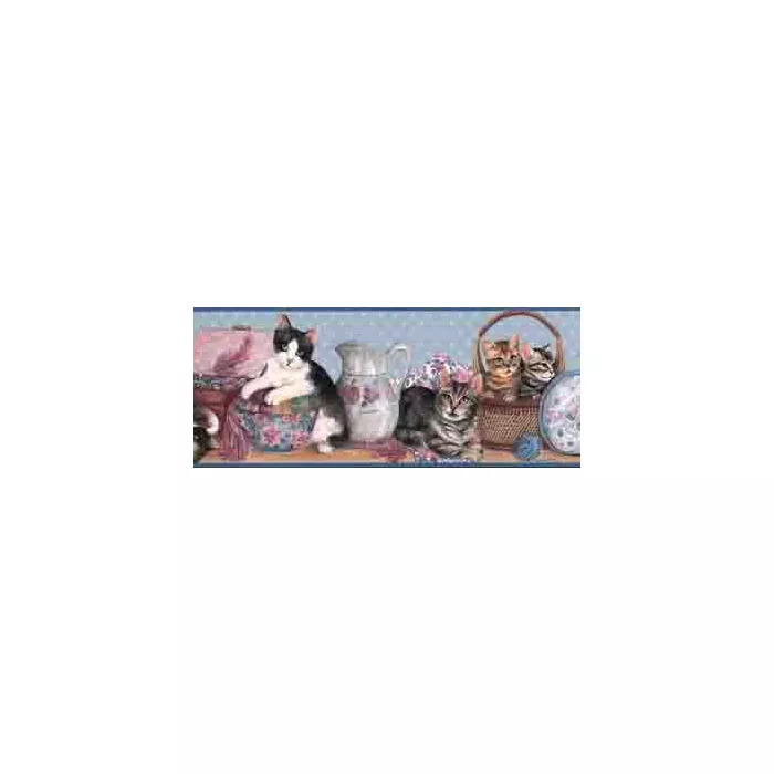 Blue Fancy Kittens Wallpaper Border