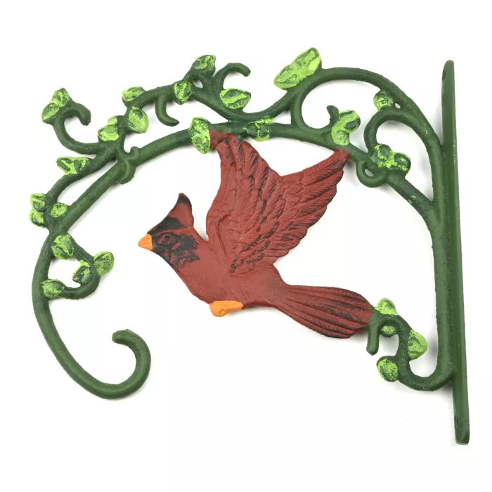 Cast Iron Plant Hanger Hook - Cardinal In Flight - 10" Tall