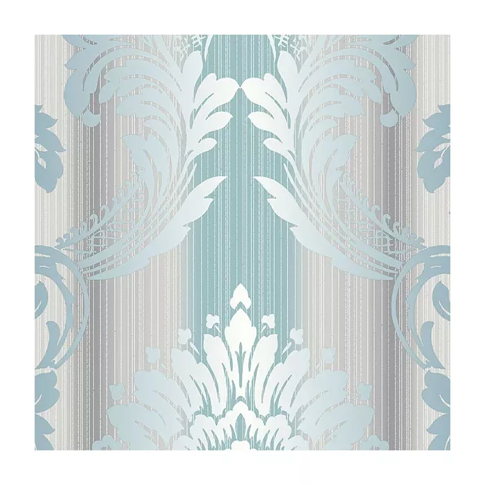 String Damask Wallpaper Teal, Grey, Silver Norwall Wallcovering CS35608