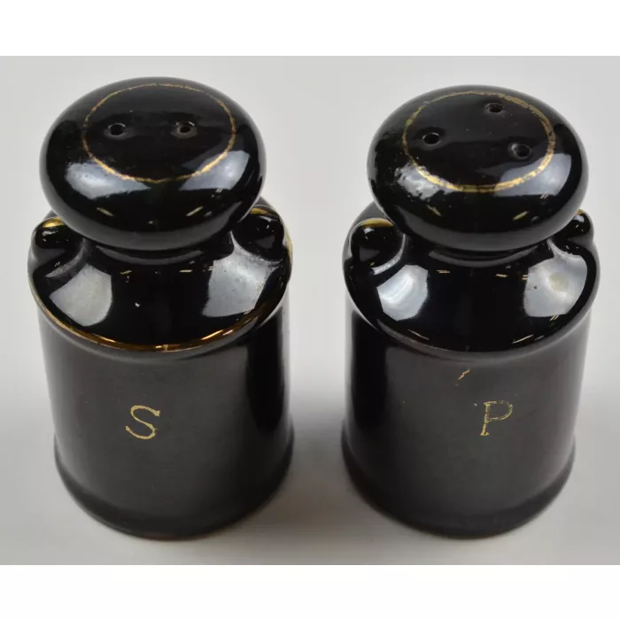Vintage Black Ceramic Milk Can Salt & Pepper Shakers - 3.125" Tall