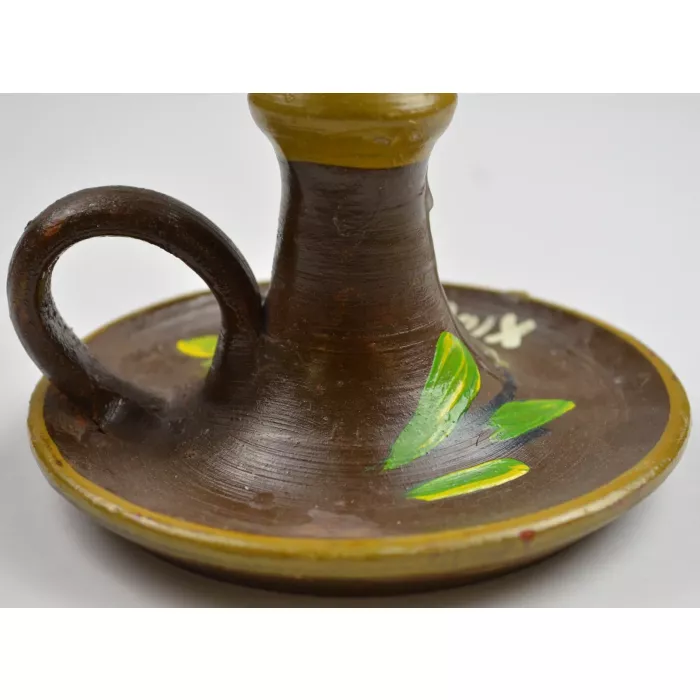 Vintage Handmade & Hand Painted Single Light Pottery Candlestick Holder