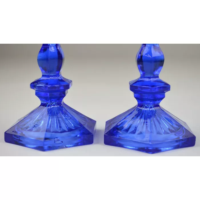 Vintage Cobalt Blue Glass Single Light Candlestick Holders - Set Of Two