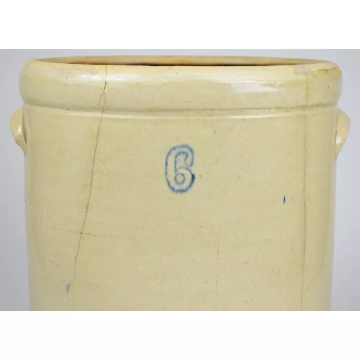 Vintage Stoneware 6 Gallon Beige Crock With Glazed Black Inside - 15.5" Tall
