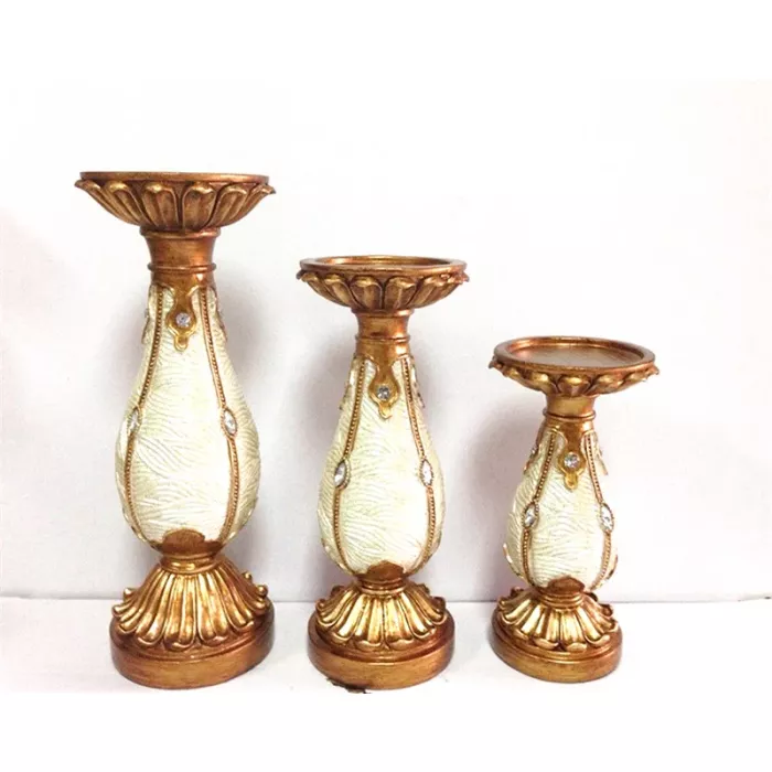 D'Lusso Designs - Ivory Collection - Three Piece Pillar Candle Holder Set