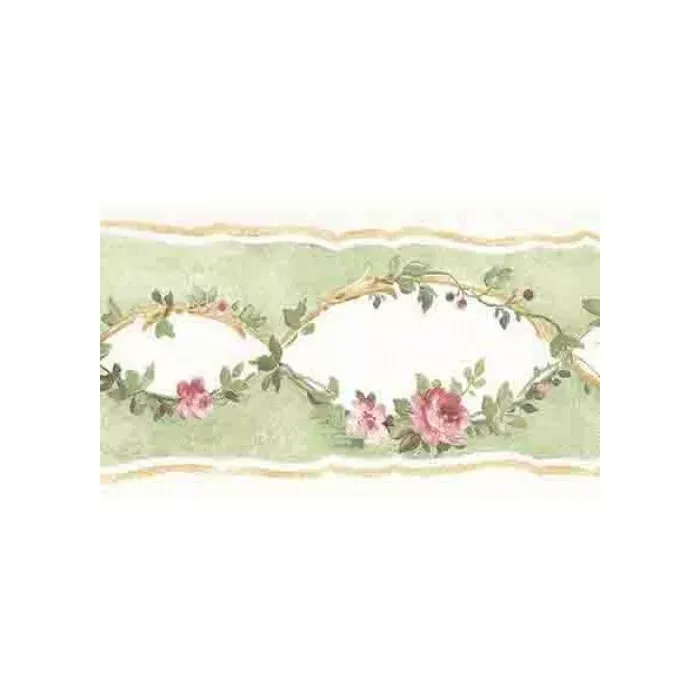 Green Vine With Pink Roses Wallpaper Border - Norwall PP79059