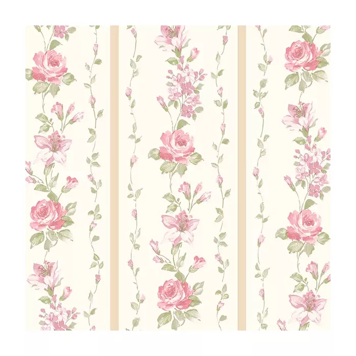 Red Rose Stripe Wallpaper Beige, Pink, Cream Norwall Wallcovering PP35521