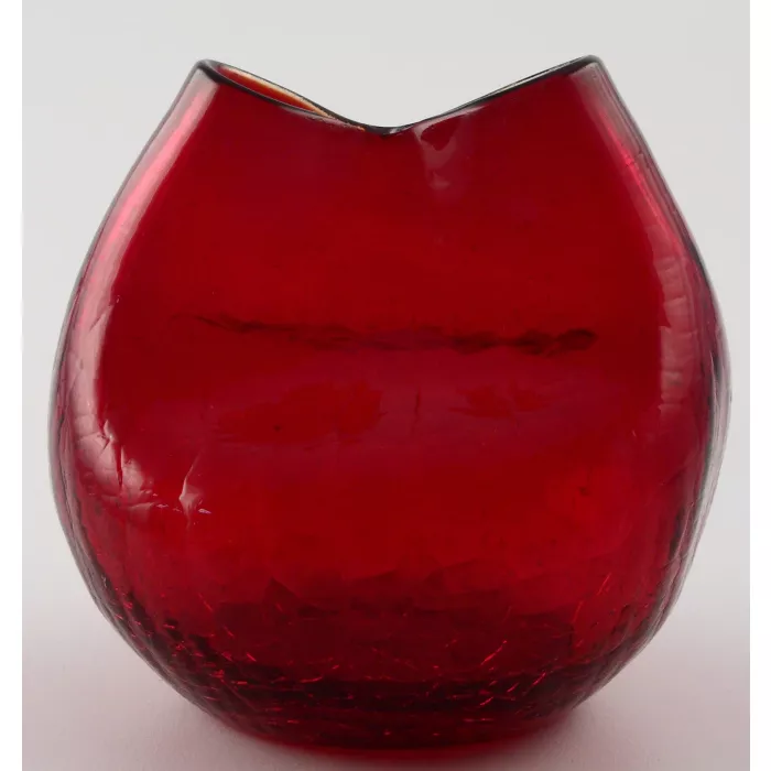 Crackle Glass Ruby Red Vase - 4 inch Tall