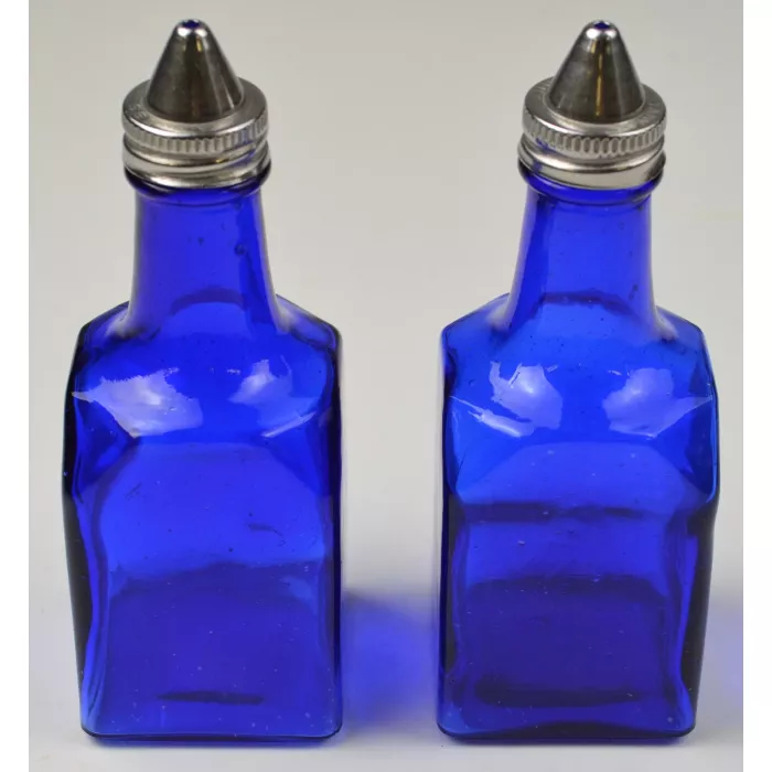 Glass Cobalt Blue Oil & Vinegar Set - 6" Tall
