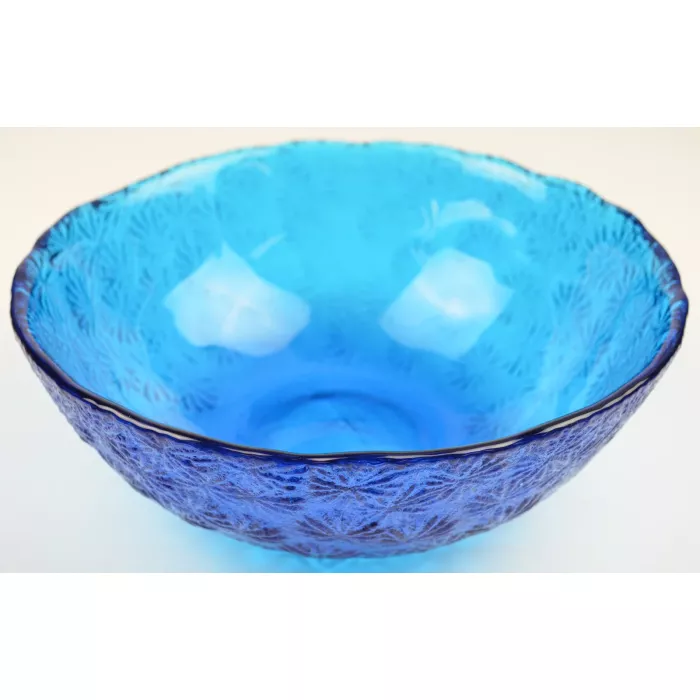 Blue Glass Decorative Bowl - Snowflake Pattern - 9.75" Wide