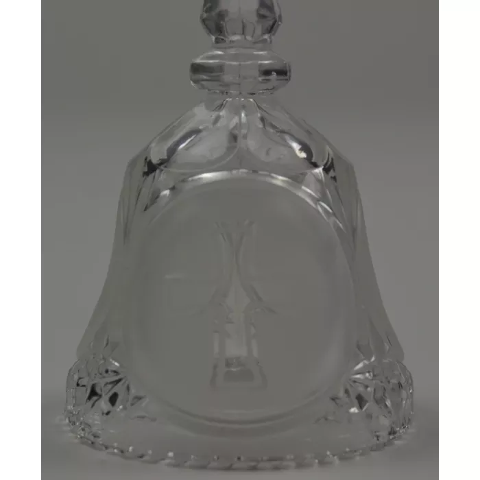 Clear Pressed Glass Bell With Etched Cross Pattern - 5.5" Tall