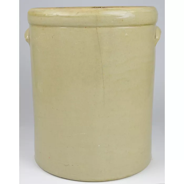 Vintage Stoneware 6 Gallon Beige Crock With Glazed Black Inside - 15.5" Tall