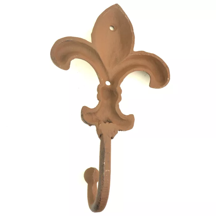 Fleur De Lis Decorative Wall Hook - Rust Finish - 8.125" Tall