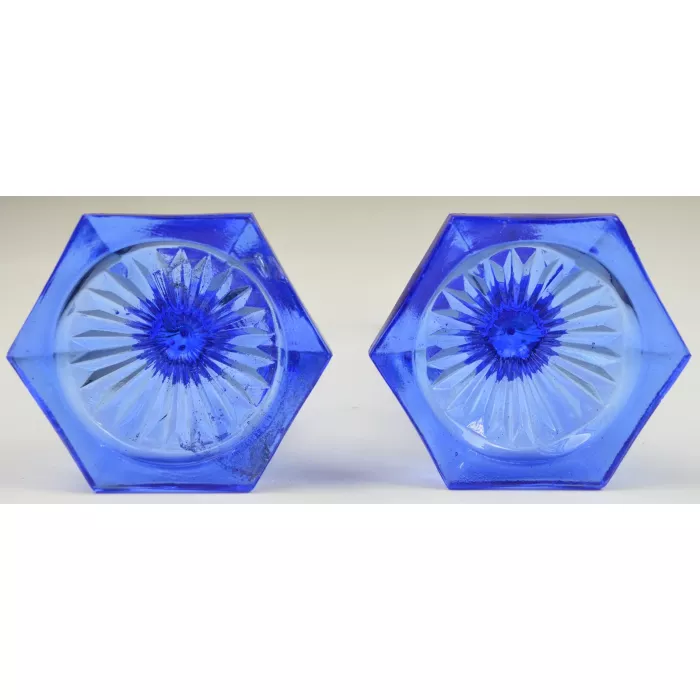 Vintage Cobalt Blue Glass Single Light Candlestick Holders - Set Of Two
