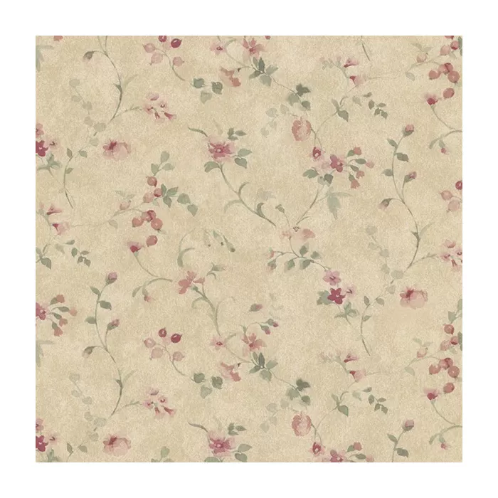 Floral Vine Wallpaper Pink, Tan, Green, Beige Norwall Wallcovering PR33822