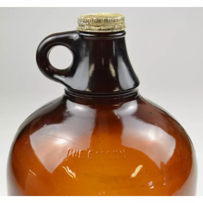 Vintage One Gallon Brown Glass Handled Jug With Lid - No. B1175- 11.75" Tall
