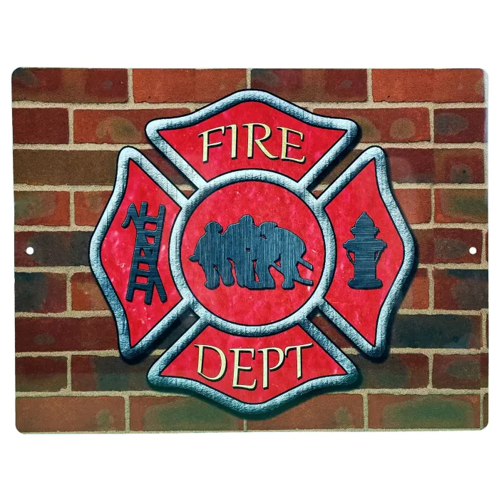 Aluminum Sign - Firemans Cross Brick Background - 12" x 9"